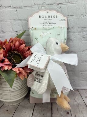NWT Bonbini New York Knit Plush goose Duck & Muslin baby Blanket gender neutral